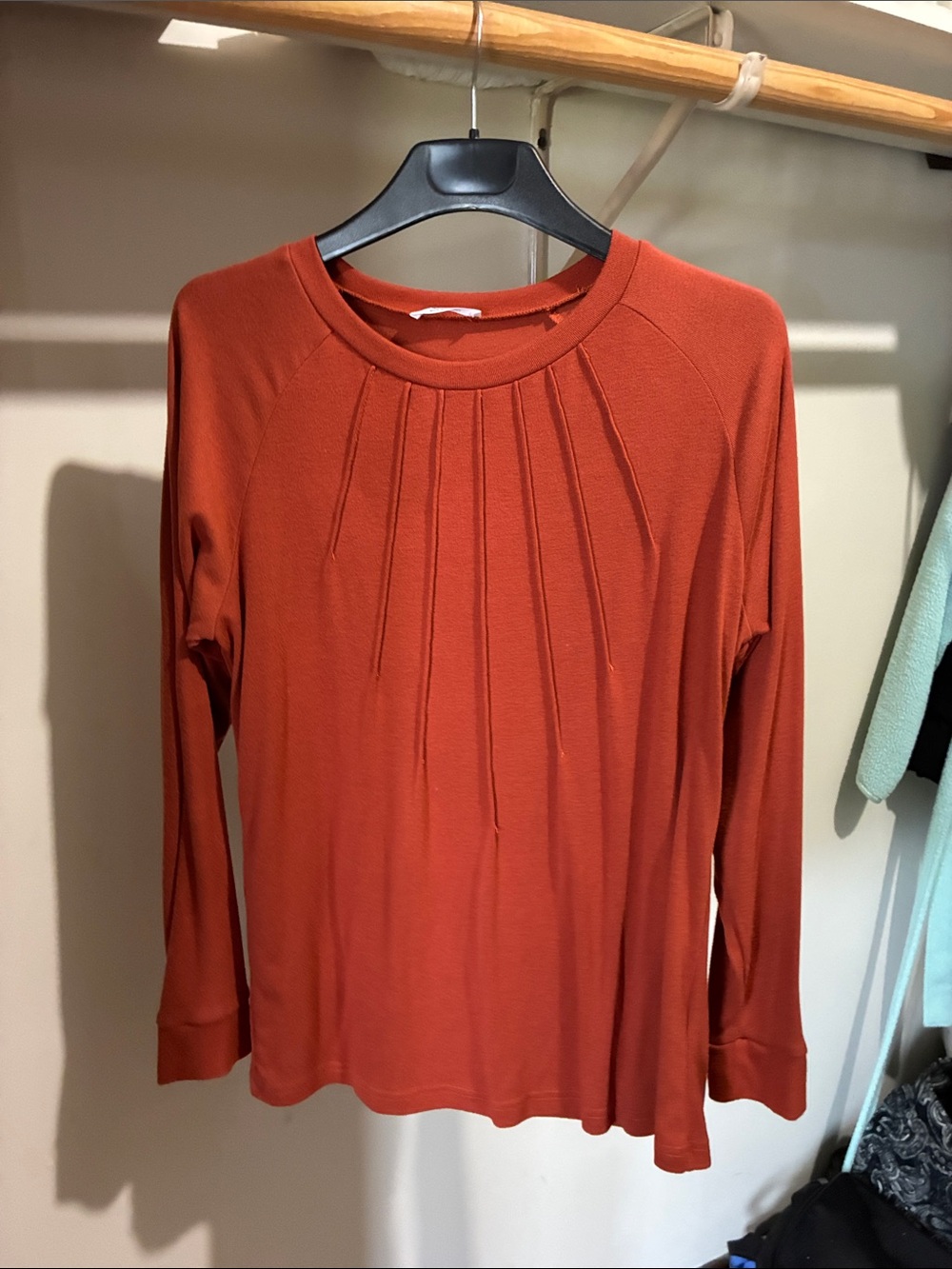zeagoo Rust Long Sleeve Pleated Front Tee